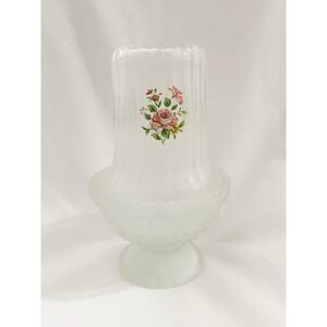 Vtg Satin Glass Fairy Light Frosted White Ribbed Floral Lamp CandleHolder
